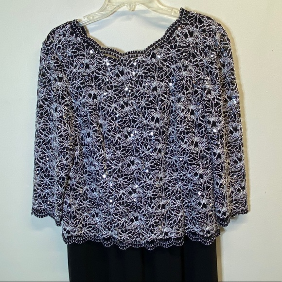 Alex Evenings  Black & White Lace & Chiffon Mock Gown Size 18 - Picture 9 of 15